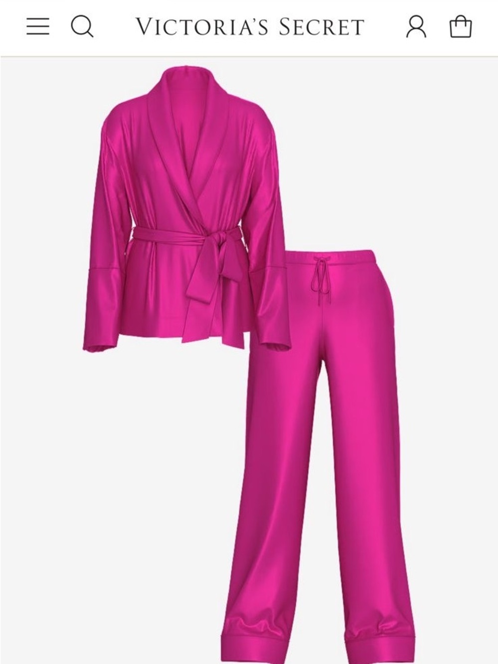 Victoria's Secret Satin Wrap Robe and Drawstring Pants - Fuchsia